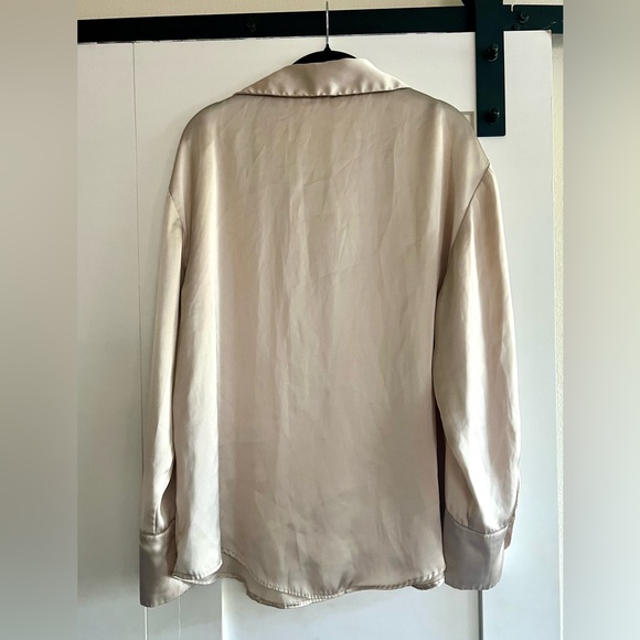 Zara Cream Satin Button Down Shirt - Picture 5 of 7